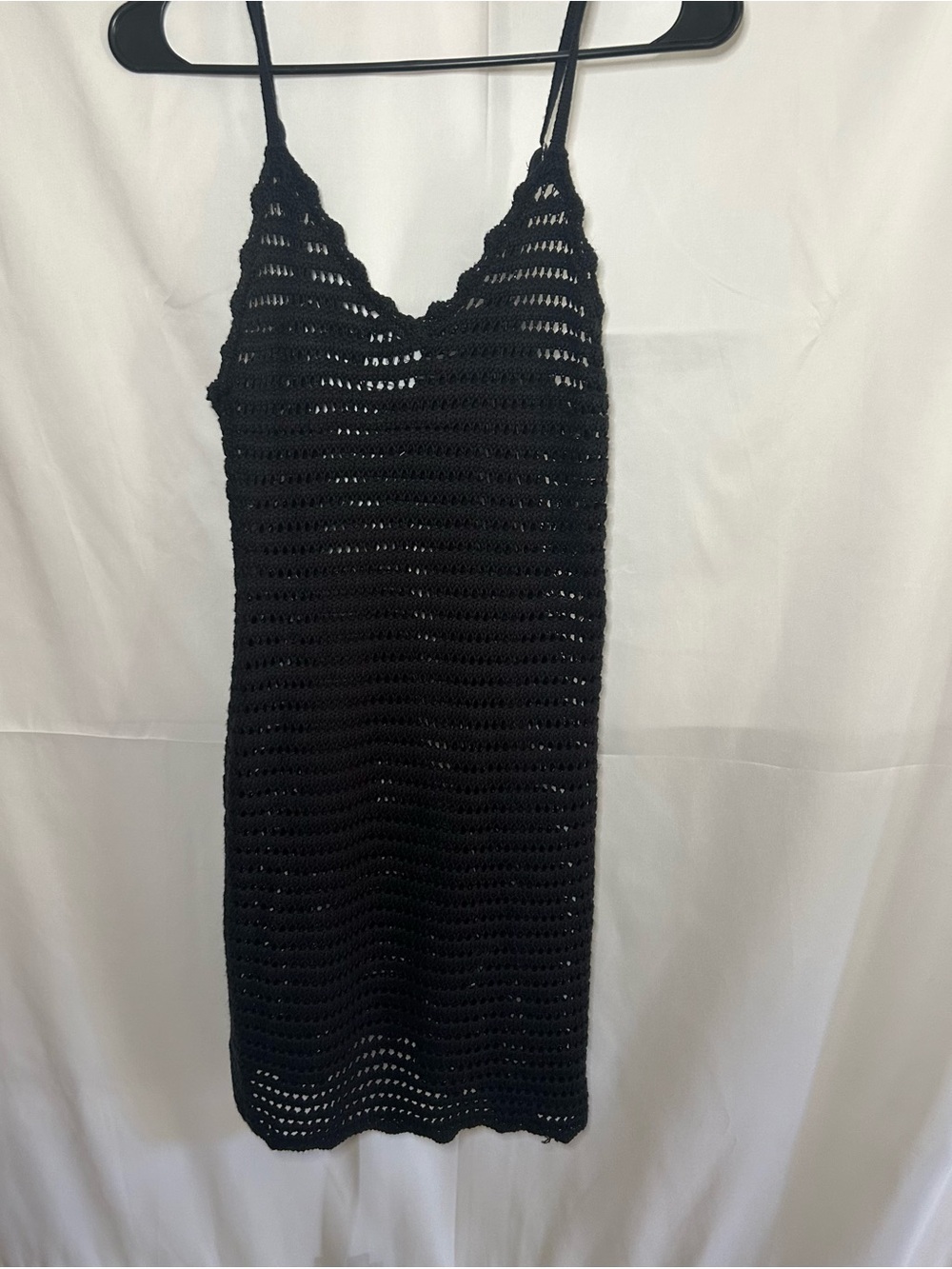 Black Crochet Slip Cover-Up with Spaghetti Straps